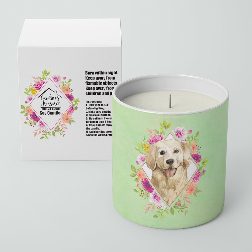 Golden Retriever Green Flowers 10 oz Decorative Soy Candle Image 2