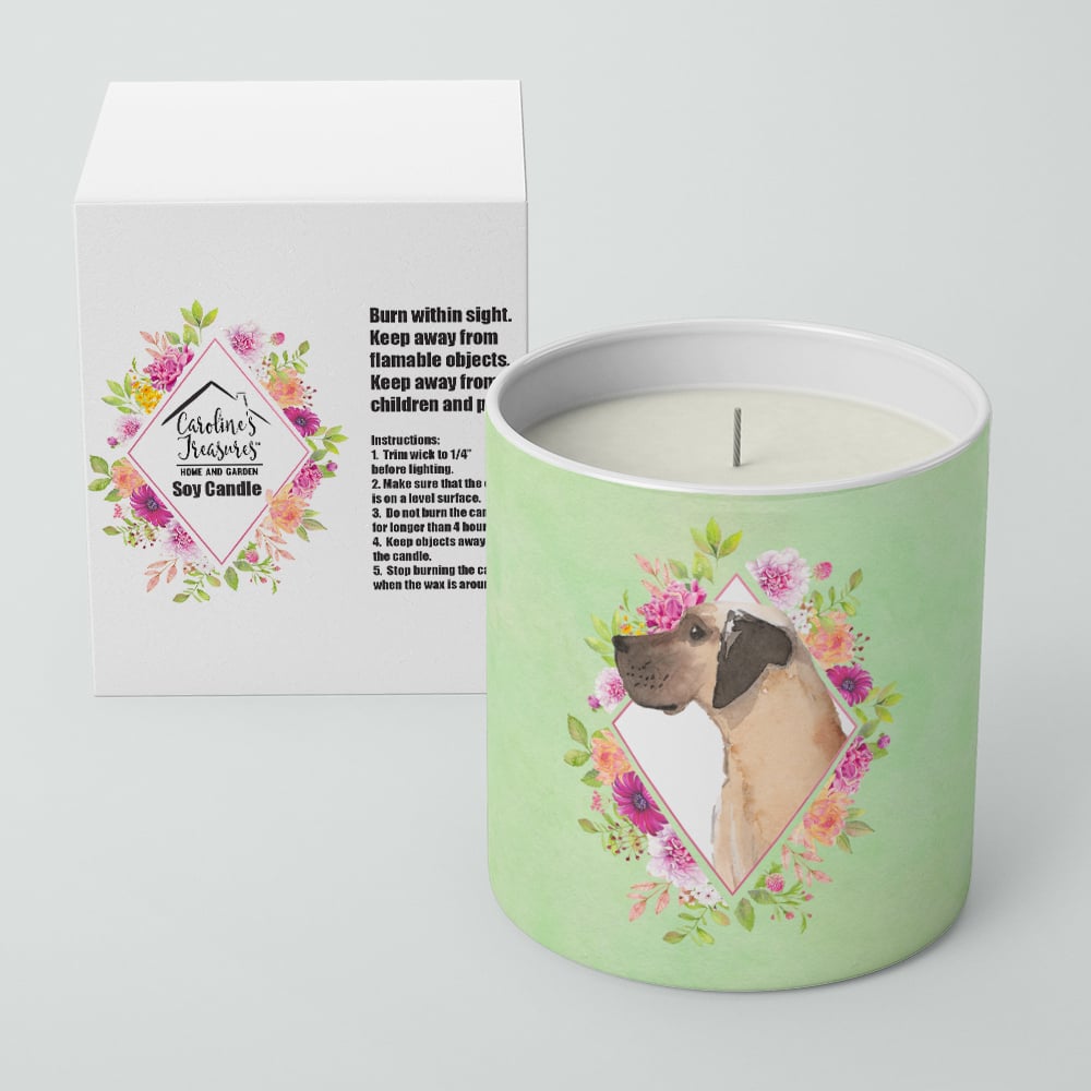 Fawn Great Dane Green Flowers 10 oz Decorative Soy Candle Image 2