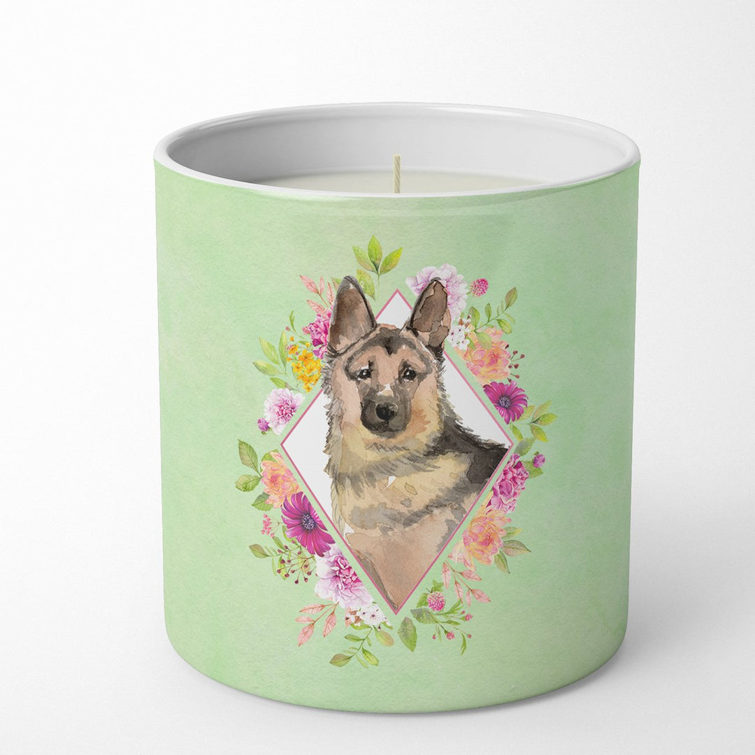 German Shepherd Green Flowers 10 oz Decorative Soy Candle Image 1