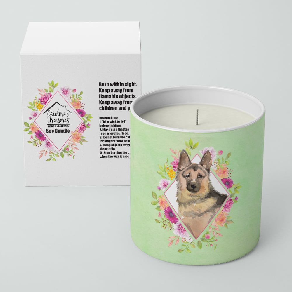 German Shepherd Green Flowers 10 oz Decorative Soy Candle Image 2