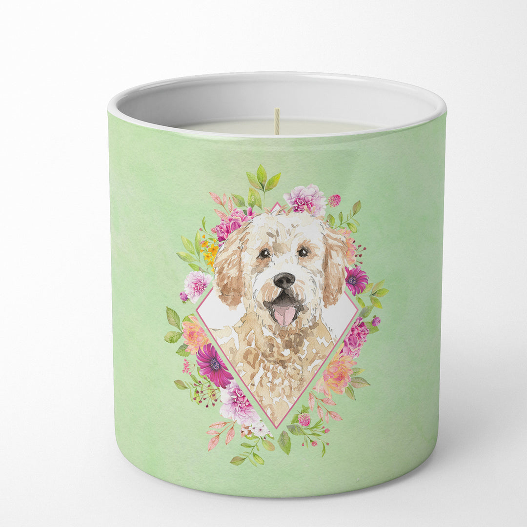 Goldendoodle Green Flowers 10 oz Decorative Soy Candle Image 1