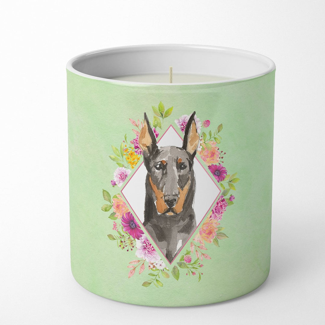 Doberman Pinsher Green Flowers 10 oz Decorative Soy Candle Image 1