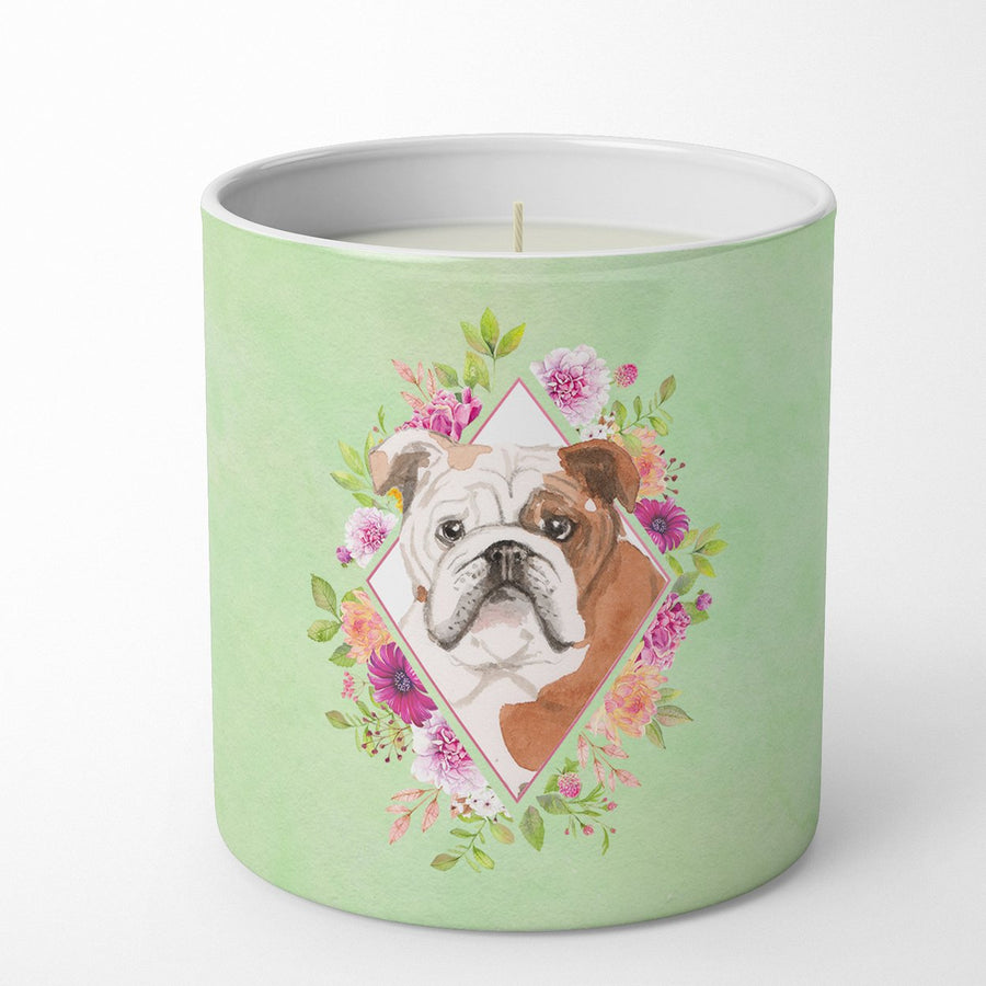 English Bulldog Green Flowers 10 oz Decorative Soy Candle Image 1