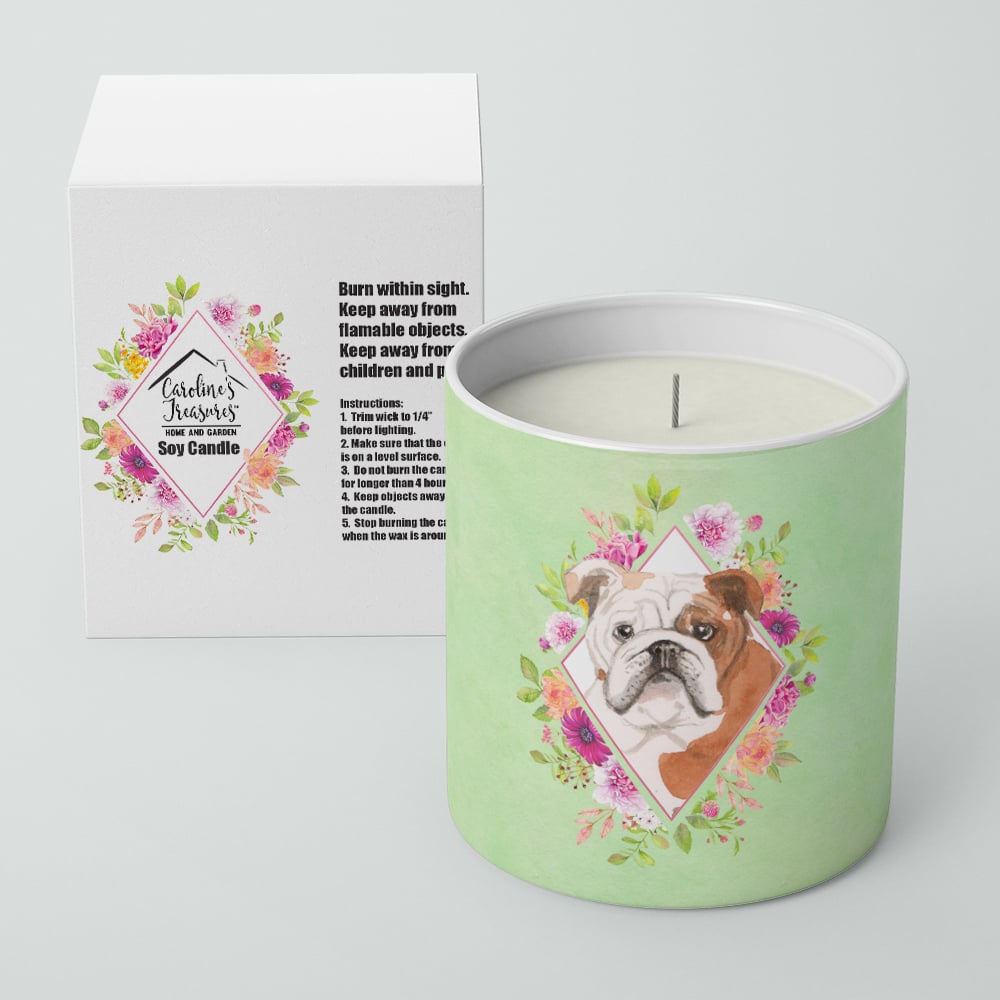 English Bulldog Green Flowers 10 oz Decorative Soy Candle Image 2