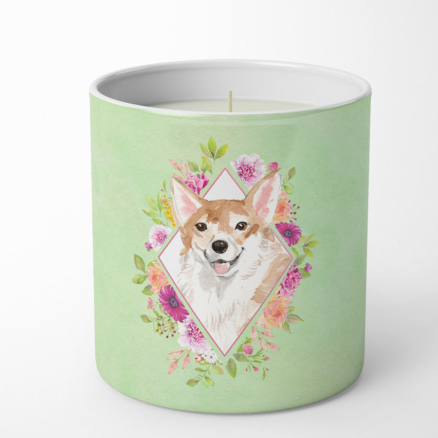 Corgi Green Flowers 10 oz Decorative Soy Candle Image 1