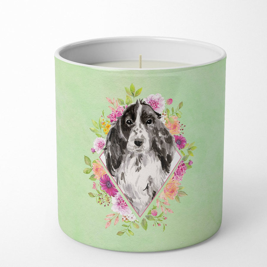 Black Parti Cocker Spaniel Green Flowers 10 oz Decorative Soy Candle Image 1