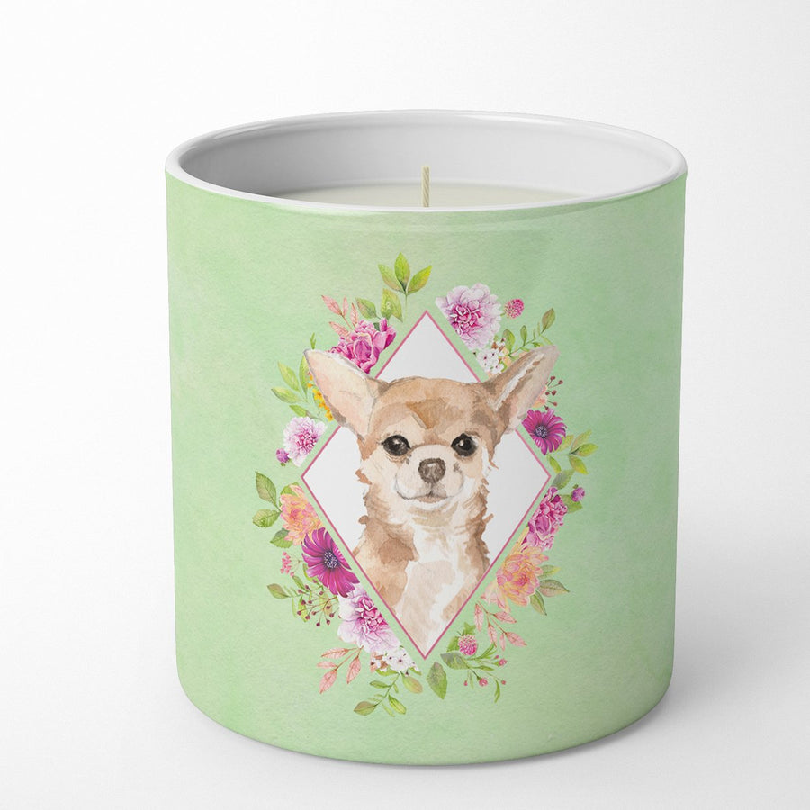 Chihuahua Green Flowers 10 oz Decorative Soy Candle Image 1