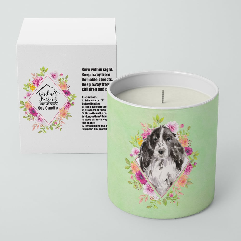 Black Parti Cocker Spaniel Green Flowers 10 oz Decorative Soy Candle Image 2