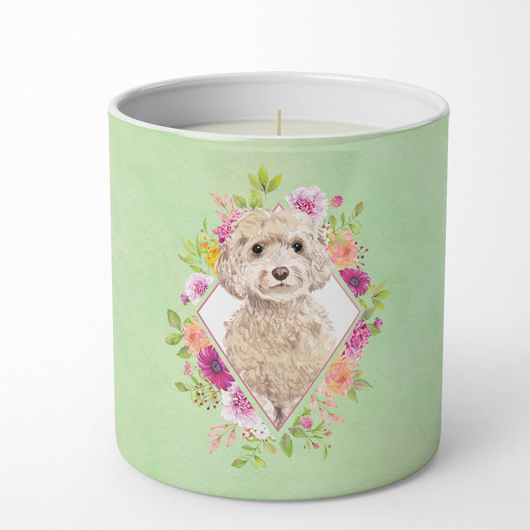 Champagne Cockapoo Green Flowers 10 oz Decorative Soy Candle Image 1