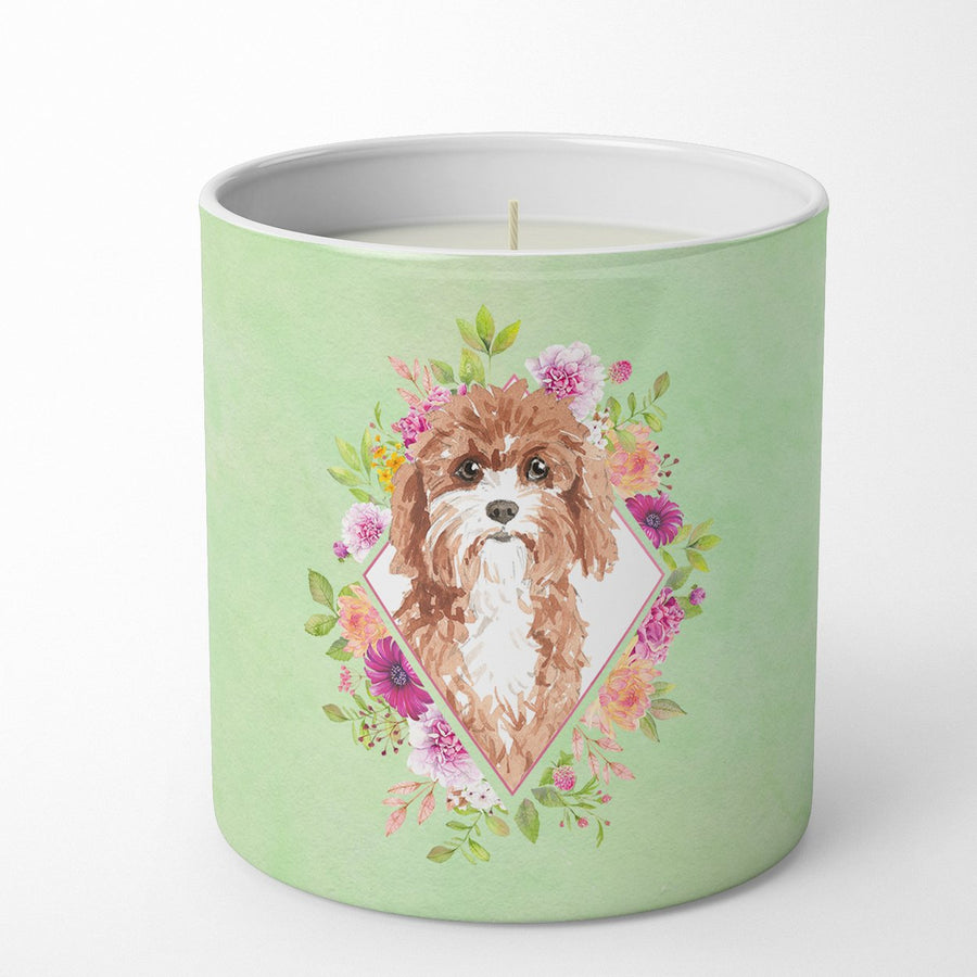 Cavapoo Green Flowers 10 oz Decorative Soy Candle Image 1