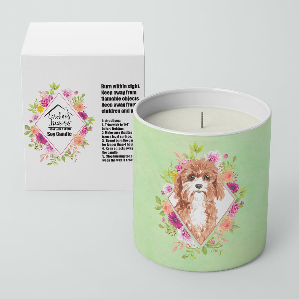 Cavapoo Green Flowers 10 oz Decorative Soy Candle Image 2