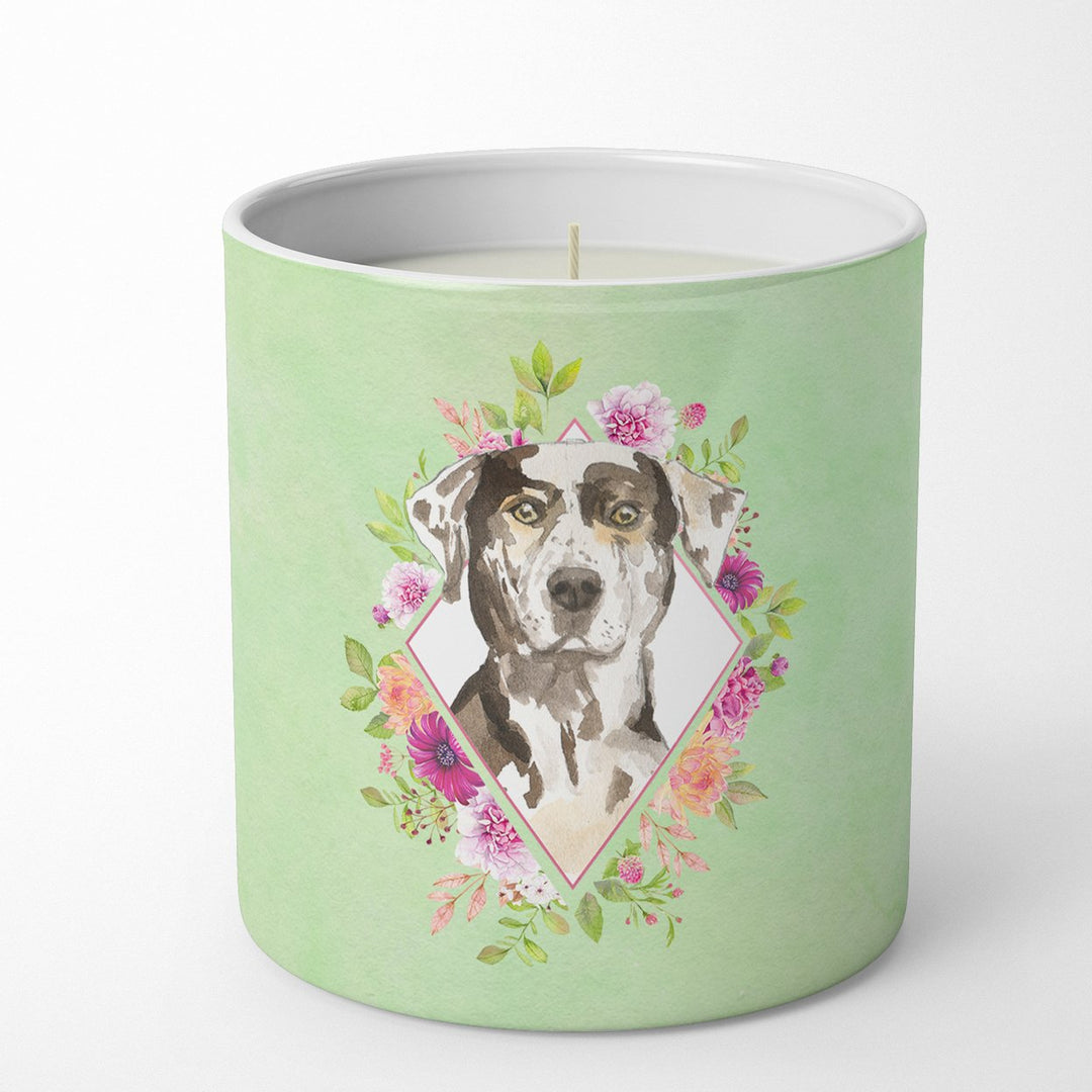 Catahoula Leopard Dog Green Flowers 10 oz Decorative Soy Candle Image 1