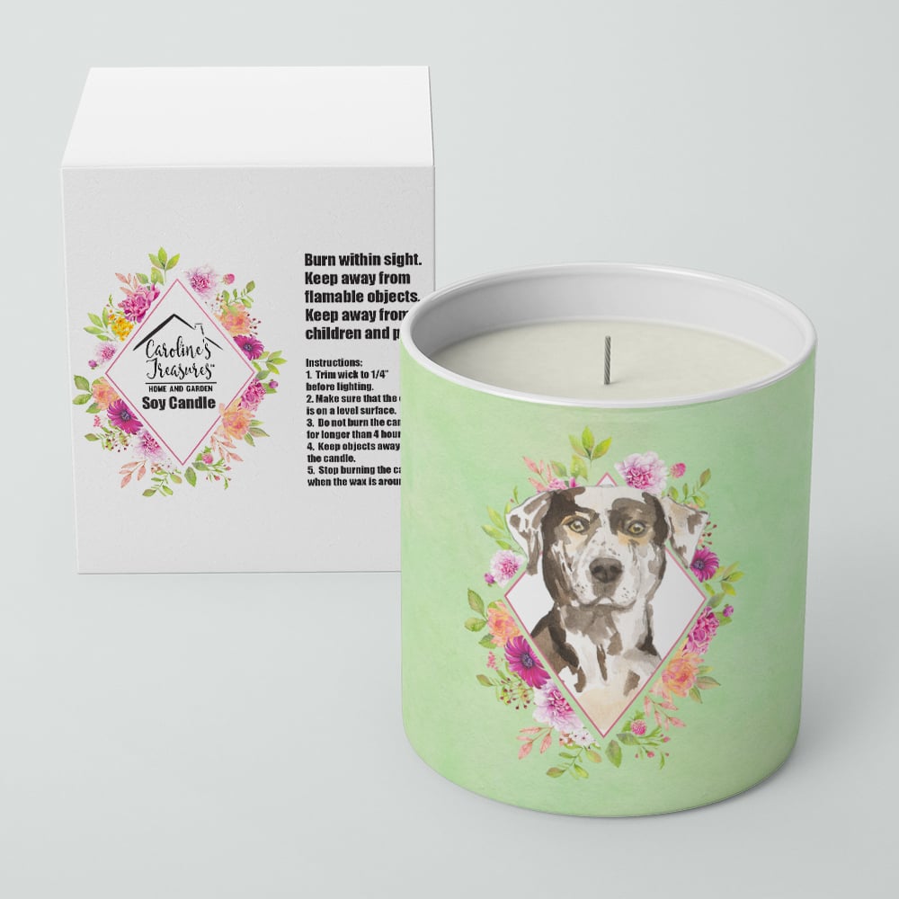 Catahoula Leopard Dog Green Flowers 10 oz Decorative Soy Candle Image 2