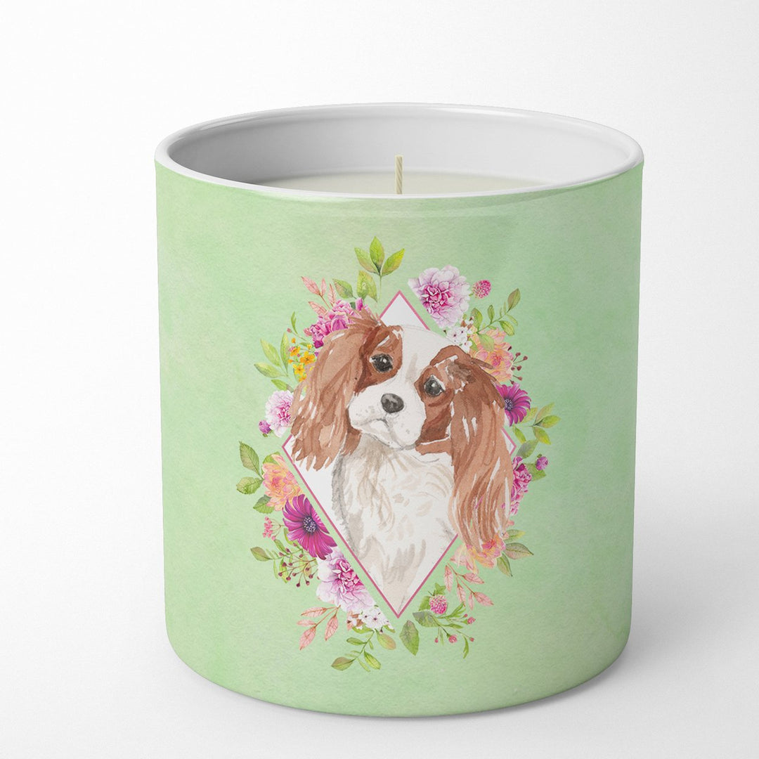 Blenheim Cavalier Spaniel Green Flowers 10 oz Decorative Soy Candle Image 1