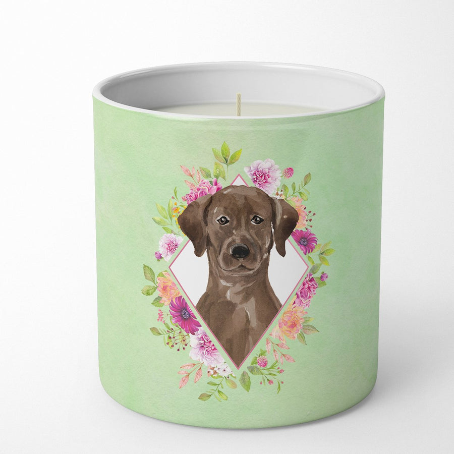 Chocolate Labrador Green Flowers 10 oz Decorative Soy Candle Image 1