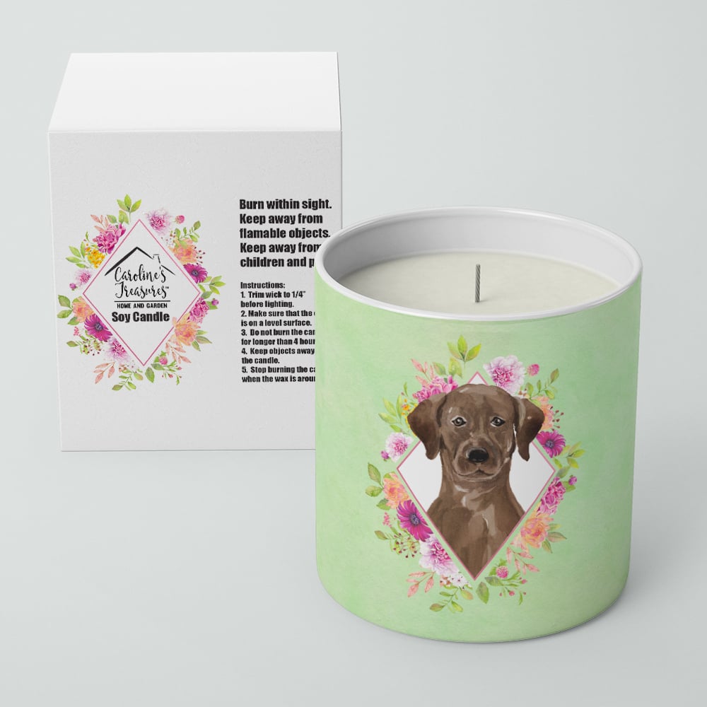 Chocolate Labrador Green Flowers 10 oz Decorative Soy Candle Image 2