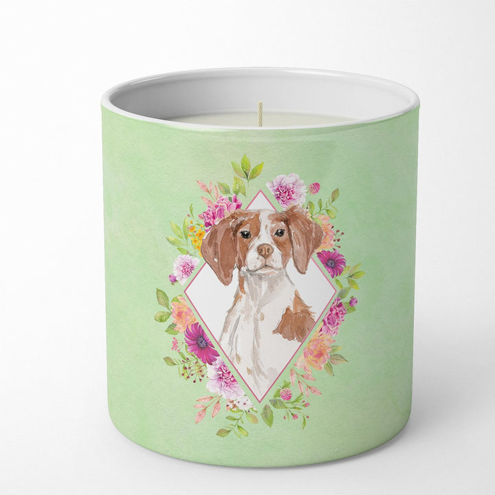 Brittany Spaniel Green Flowers 10 oz Decorative Soy Candle Image 1