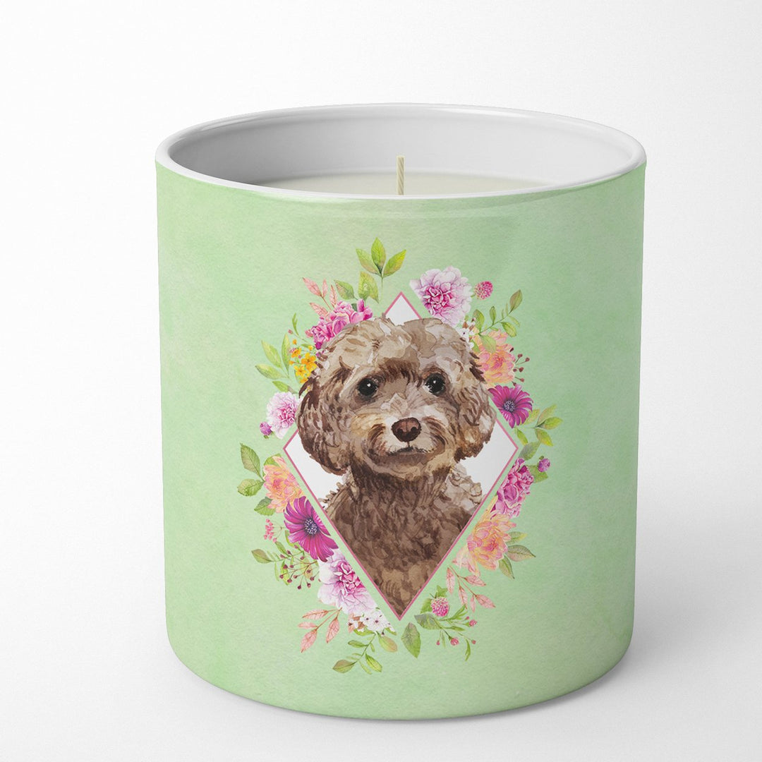 Chocolate Cockapoo Green Flowers 10 oz Decorative Soy Candle Image 1