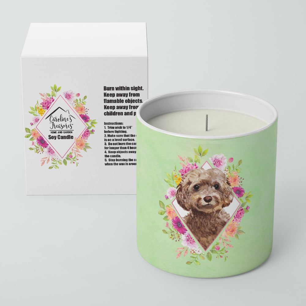 Chocolate Cockapoo Green Flowers 10 oz Decorative Soy Candle Image 2