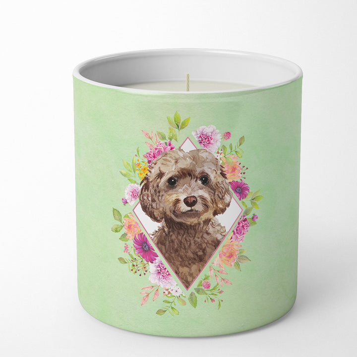 Chocolate Cockapoo Green Flowers 10 oz Decorative Soy Candle Image 4