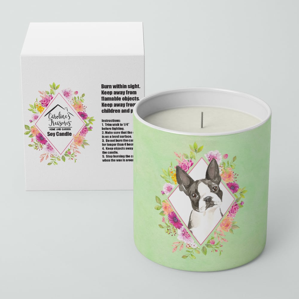 Boston Terrier Green Flowers 10 oz Decorative Soy Candle Image 2