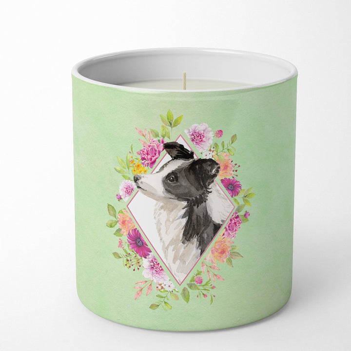 Border Collie Green Flowers 10 oz Decorative Soy Candle Image 1