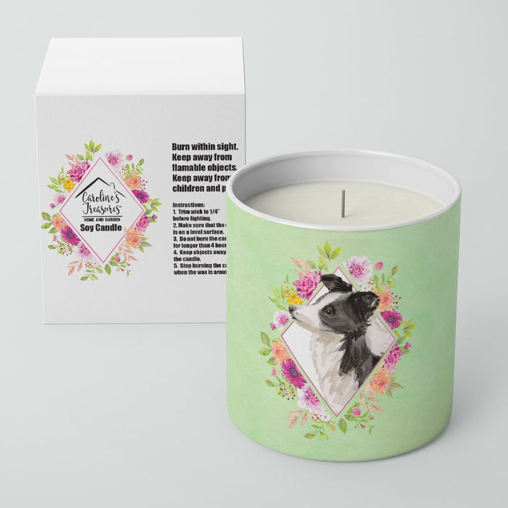 Border Collie Green Flowers 10 oz Decorative Soy Candle Image 2