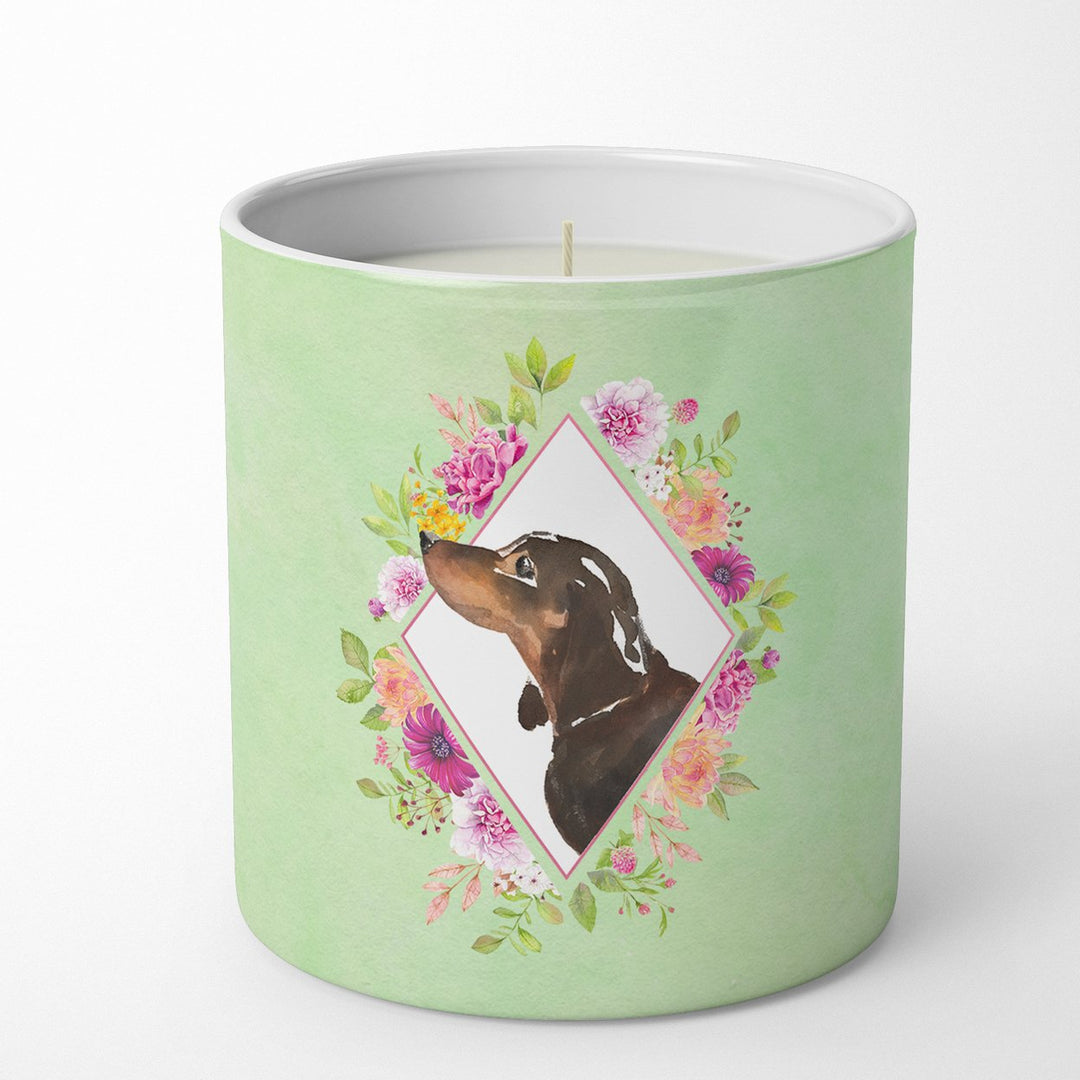 Black and Tan Dachshund Green Flowers 10 oz Decorative Soy Candle Image 1