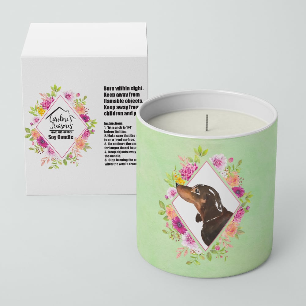 Black and Tan Dachshund Green Flowers 10 oz Decorative Soy Candle Image 2