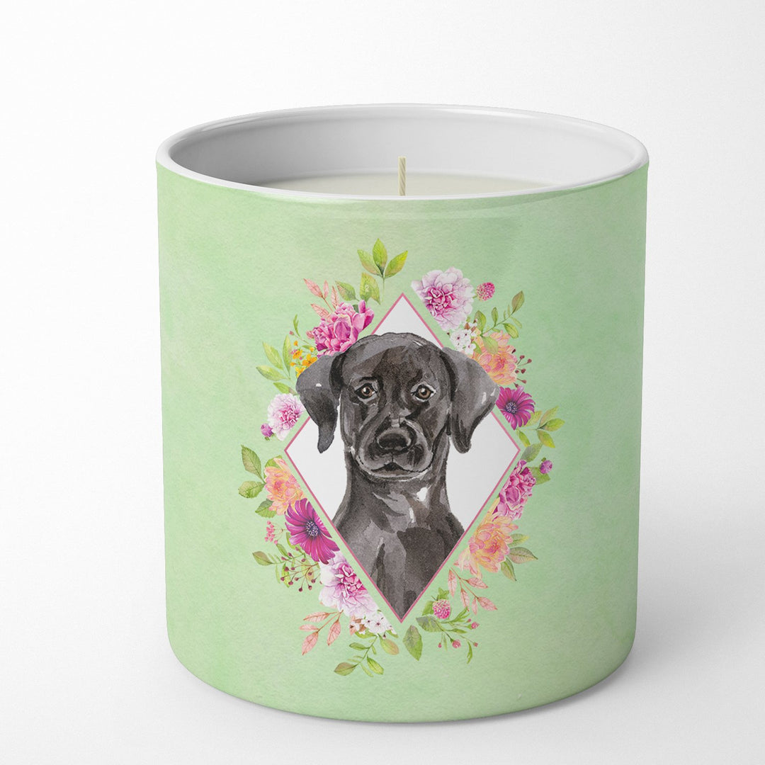 Black Labrador Green Flowers 10 oz Decorative Soy Candle Image 1