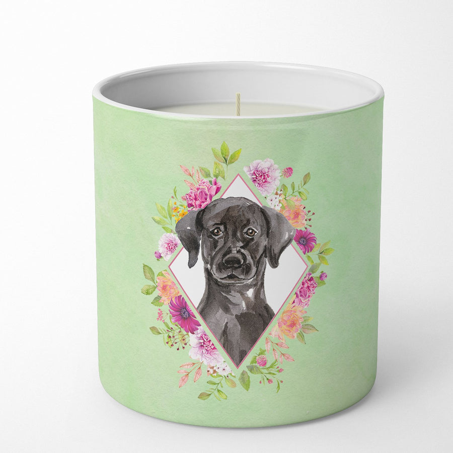 Black Labrador Green Flowers 10 oz Decorative Soy Candle Image 1