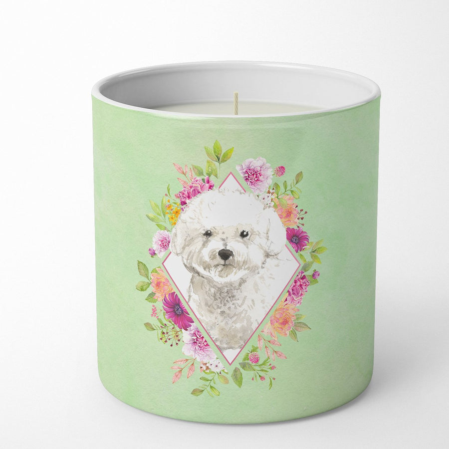 Bichon Frise Green Flowers 10 oz Decorative Soy Candle Image 1