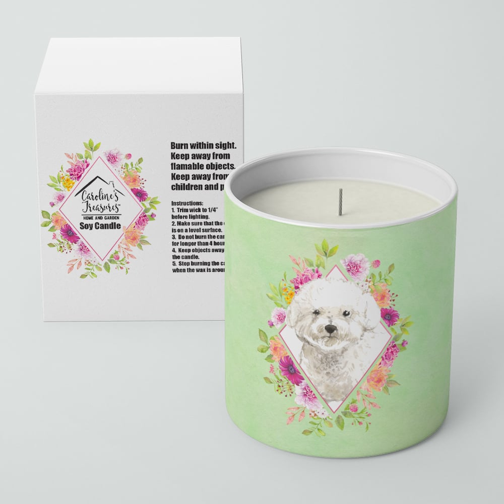 Bichon Frise Green Flowers 10 oz Decorative Soy Candle Image 2