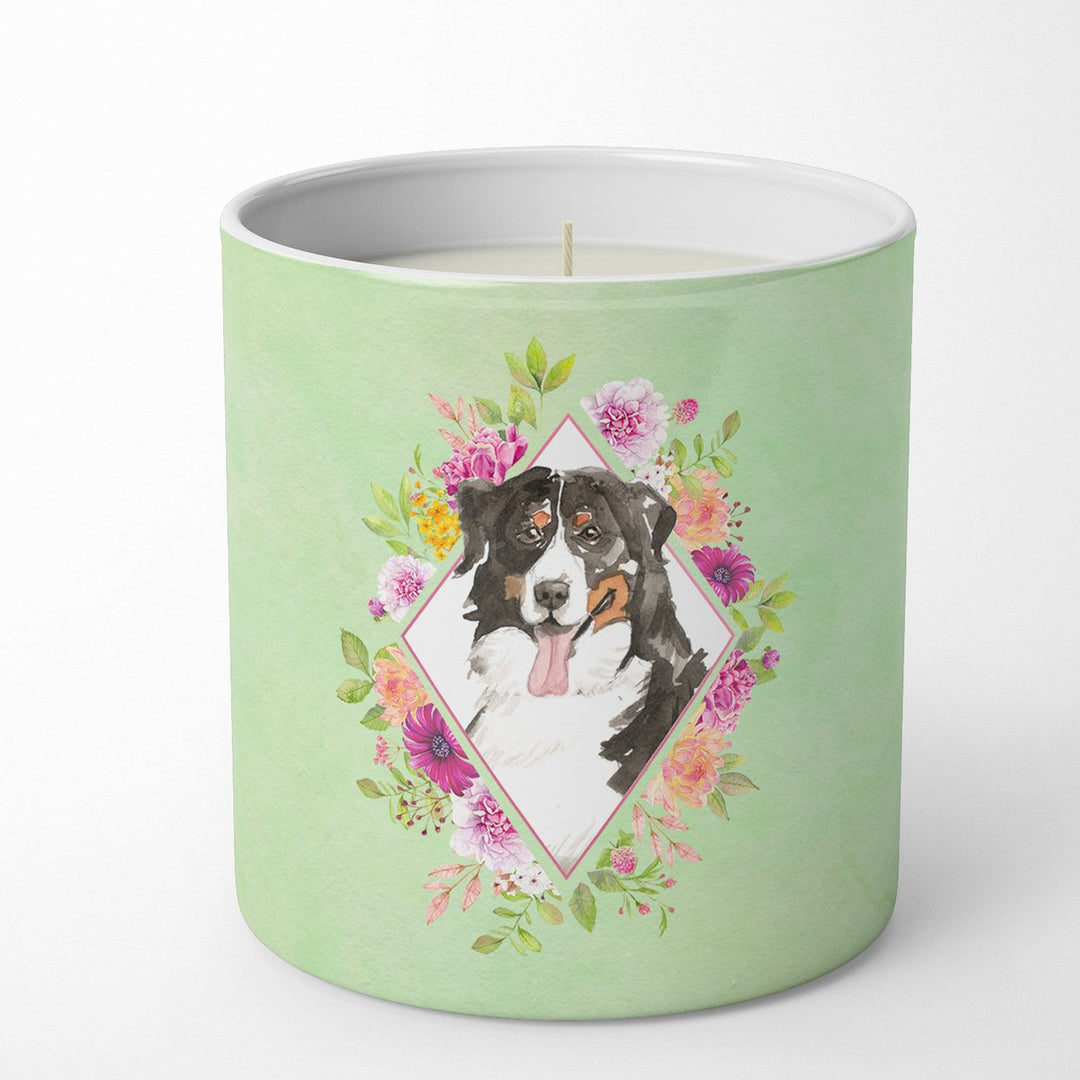 Bernese Mountain Dog Green Flowers 10 oz Decorative Soy Candle Image 1