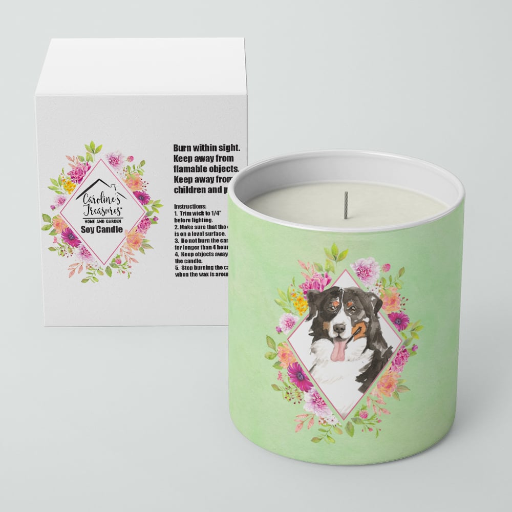 Bernese Mountain Dog Green Flowers 10 oz Decorative Soy Candle Image 2