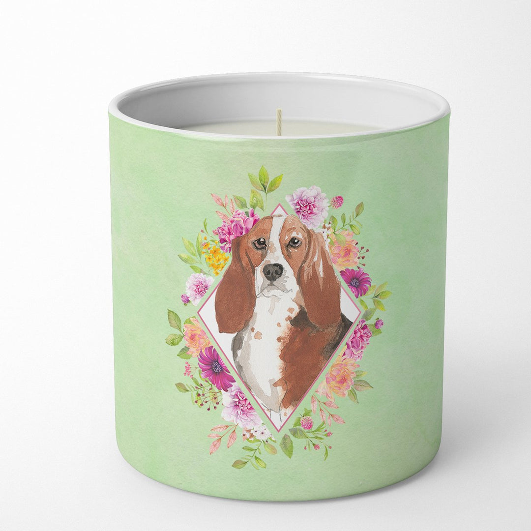 Basset Hound Green Flowers 10 oz Decorative Soy Candle Image 1