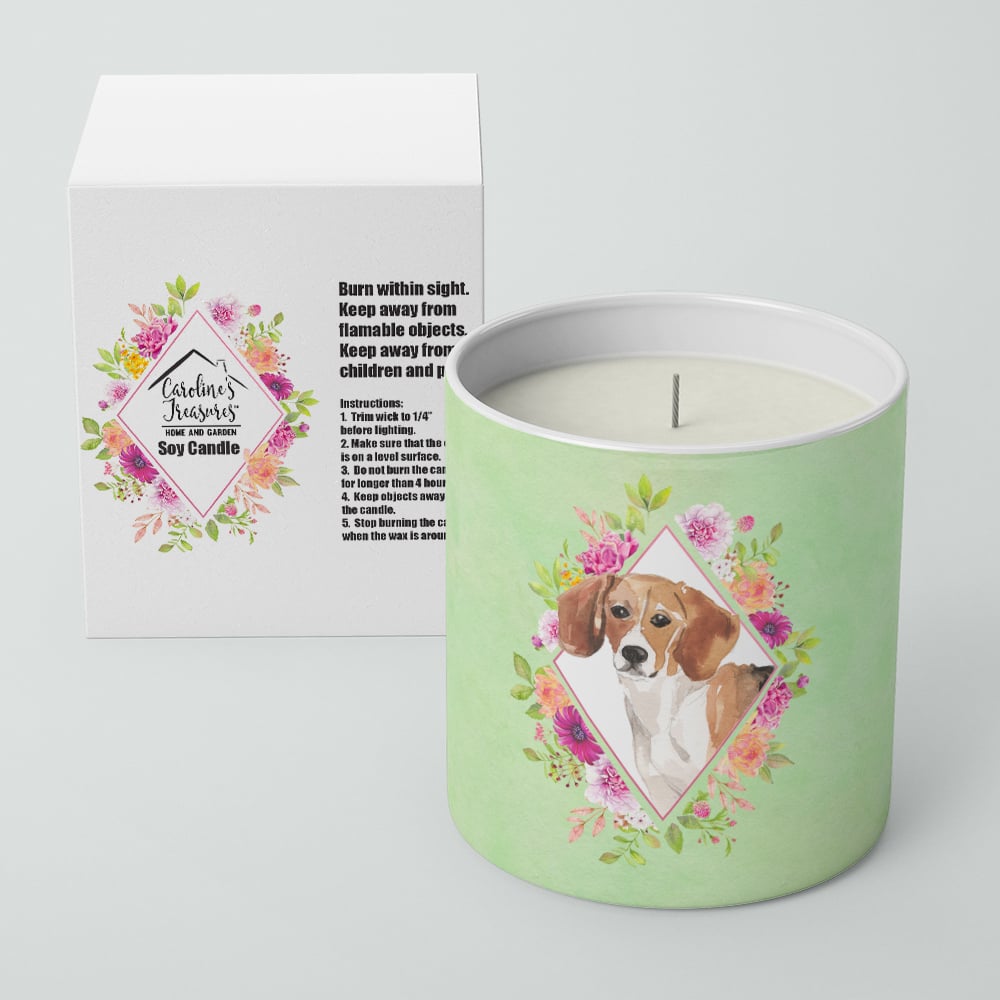 Beagle Green Flowers 10 oz Decorative Soy Candle Image 2