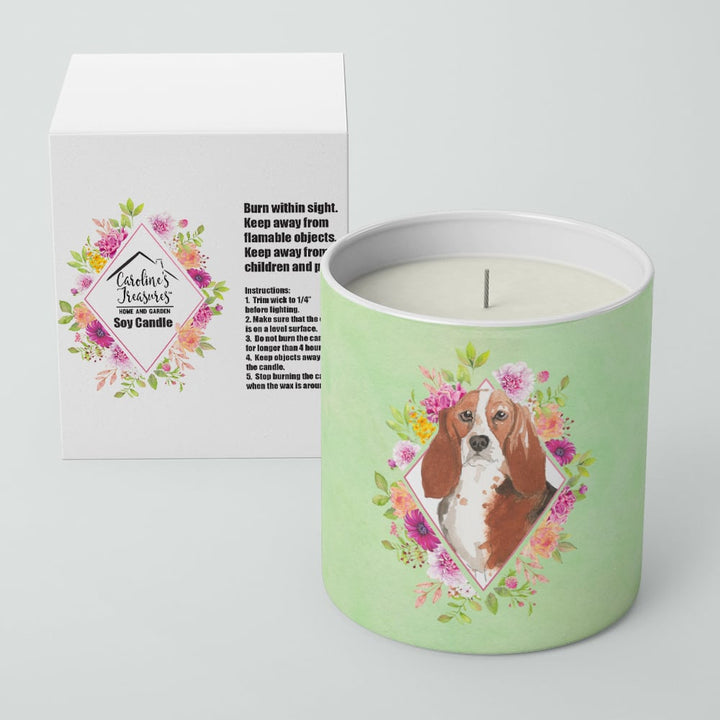 Basset Hound Green Flowers 10 oz Decorative Soy Candle Image 2