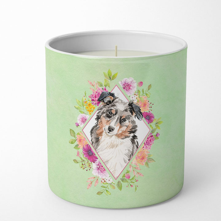 Australian Shepherd Green Flowers 10 oz Decorative Soy Candle Image 1