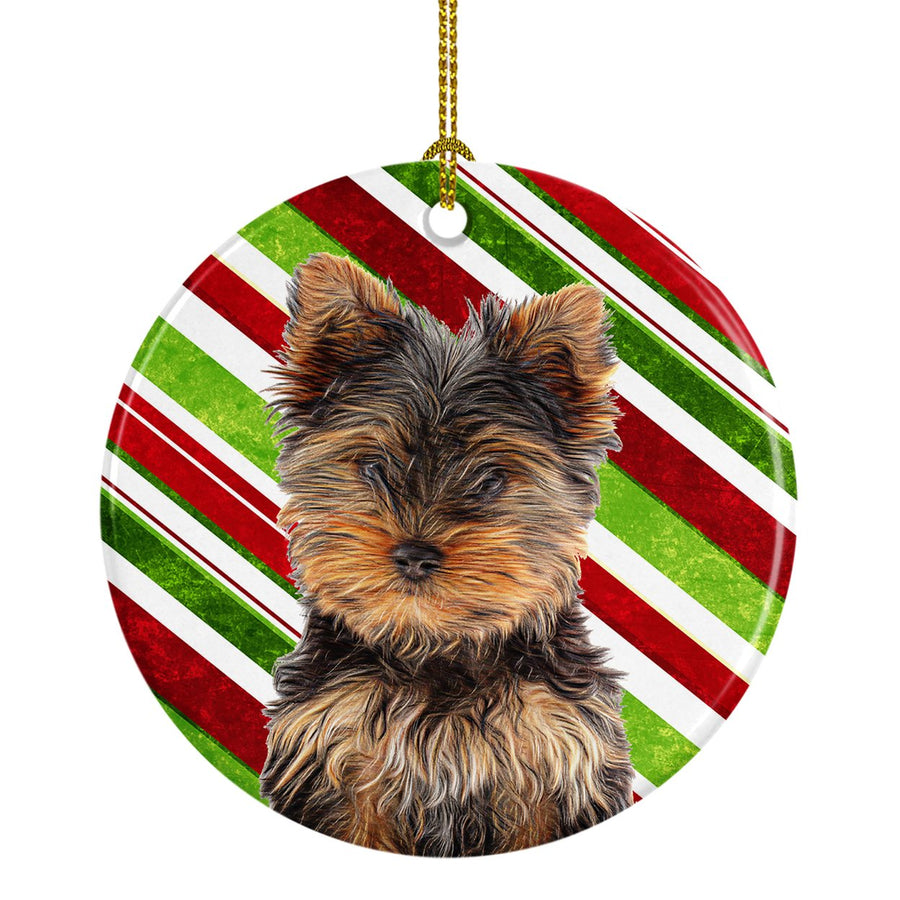 Candy Cane Holiday Christmas Yorkie Puppy Yorkshire Terrier Ceramic Ornament KJ1174CO1 Image 1