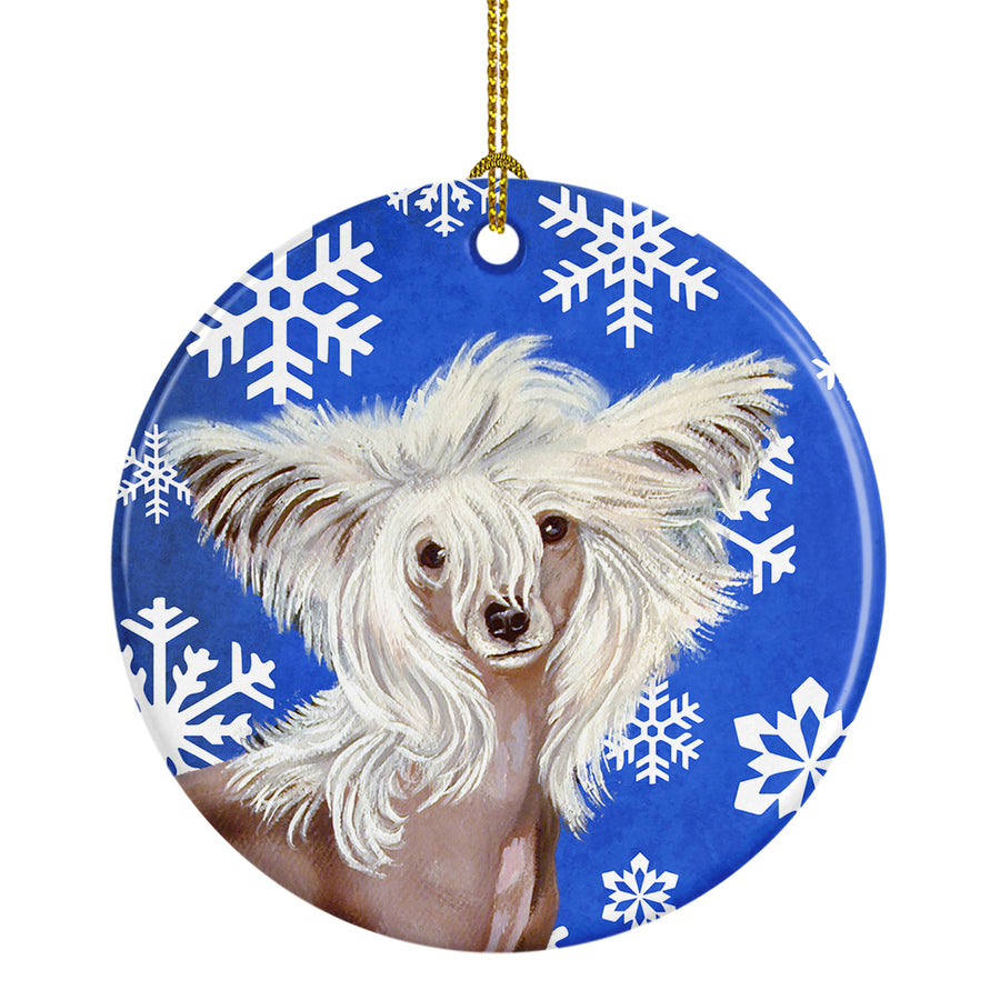 Chinese Crested Winter Snowflake Holiday Ceramic Ornament LH9302 Image 1