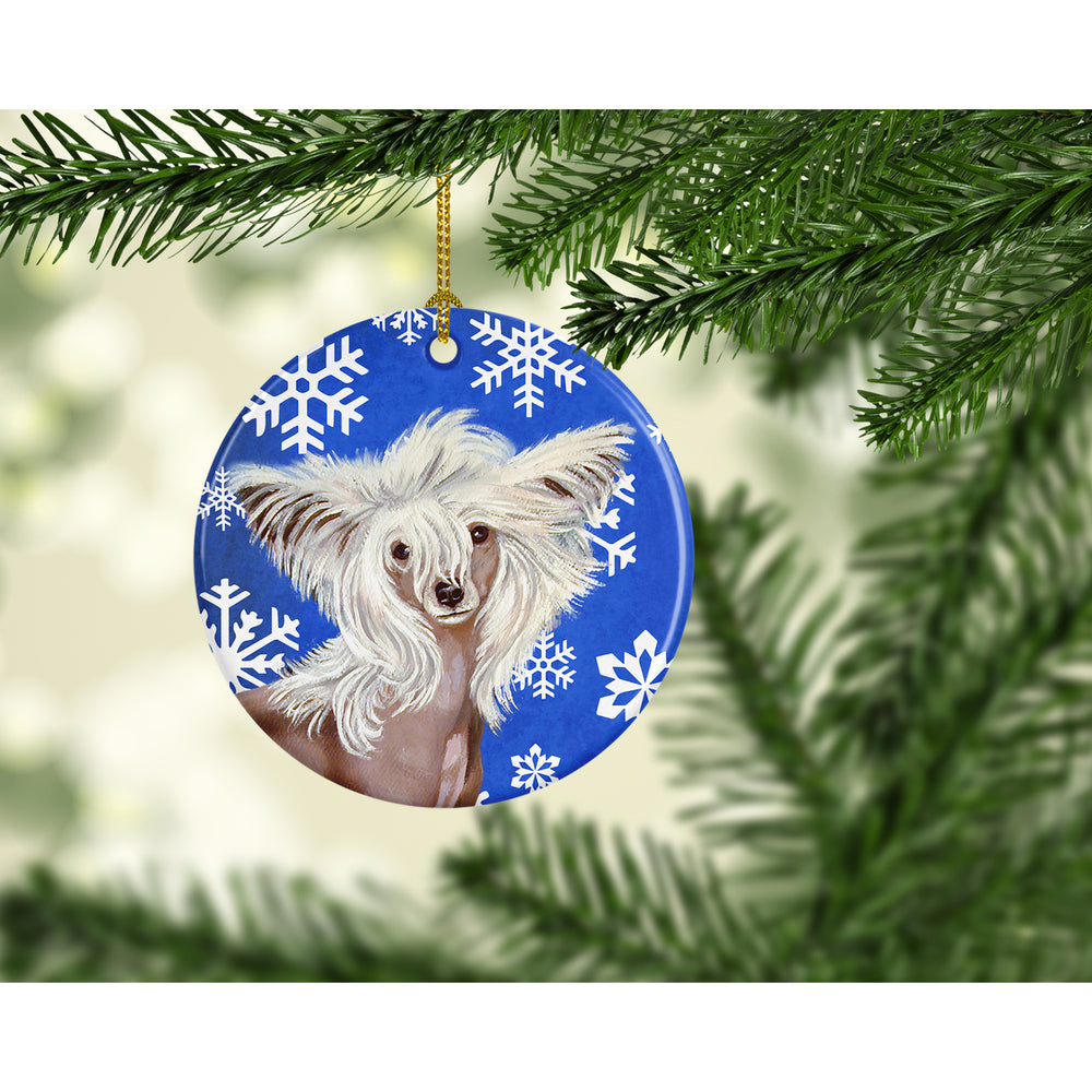 Chinese Crested Winter Snowflake Holiday Ceramic Ornament LH9302 Image 2