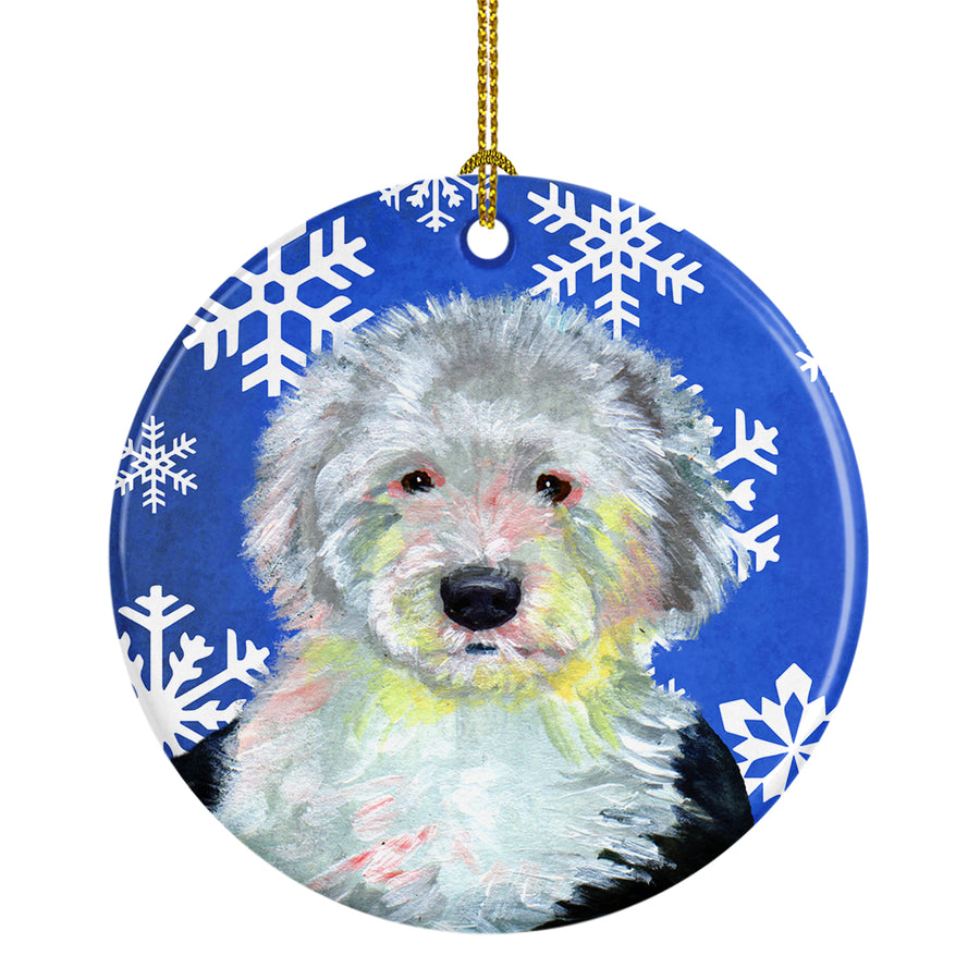 Old English Sheepdog Winter Snowflake Holiday Ceramic Ornament LH9306 Image 1