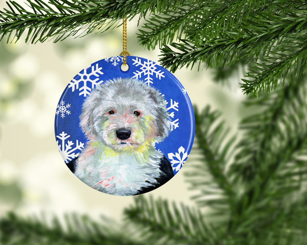 Old English Sheepdog Winter Snowflake Holiday Ceramic Ornament LH9306 Image 2