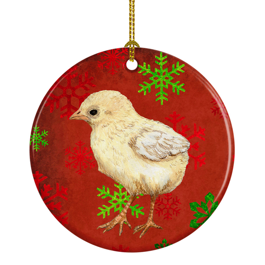 Baby Chick Red Snowflakes Holiday Christmas Ceramic Ornament Image 1