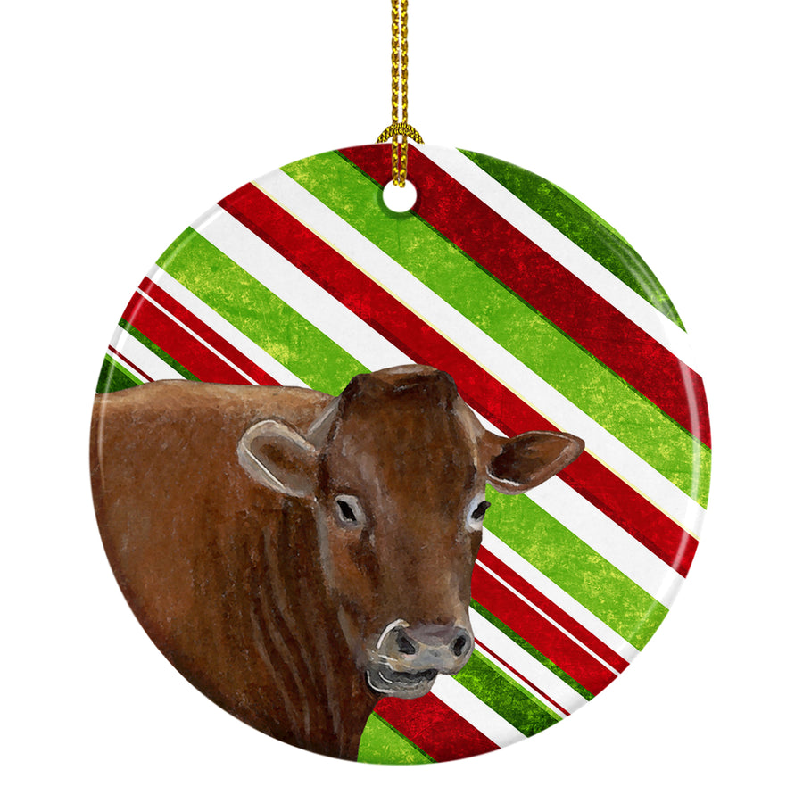 Cow Candy Cane Holiday Christmas Ceramic Ornament Image 1