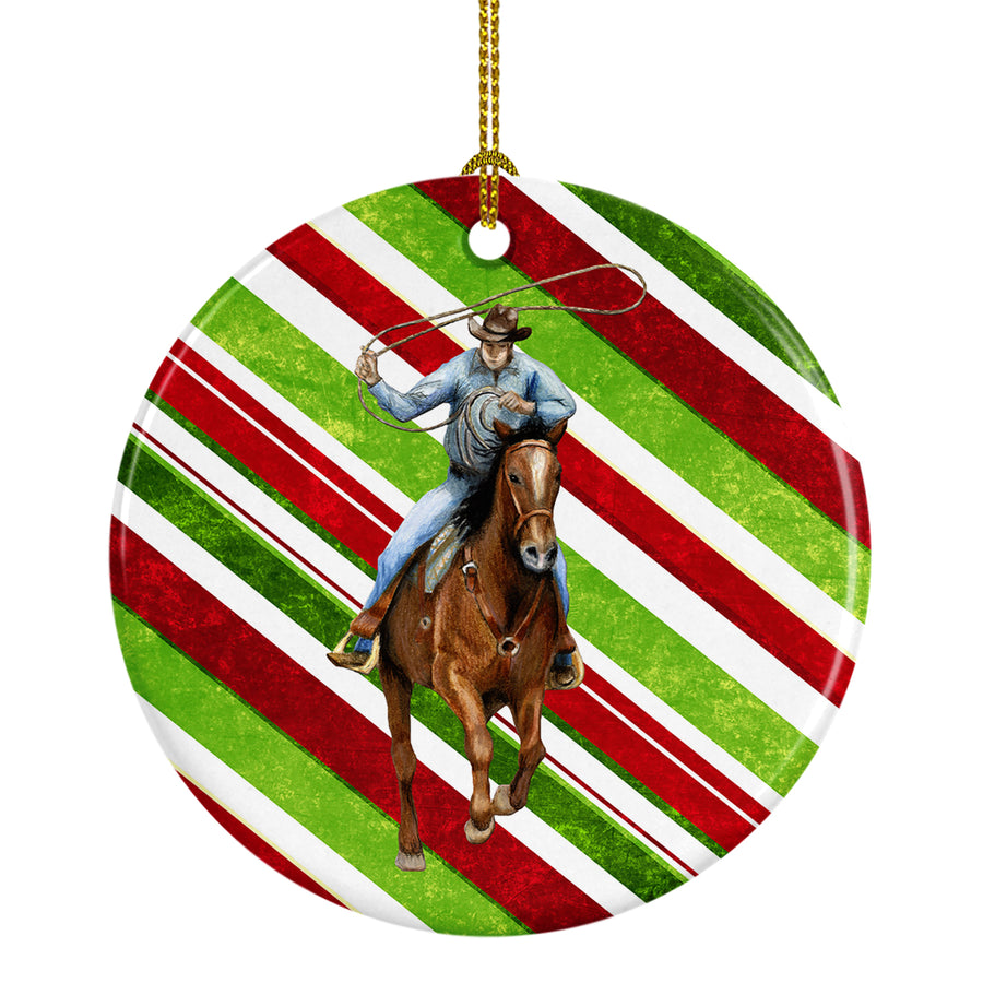 Horse Roper Candy Cane Holiday Christmas Ceramic Ornament Image 1