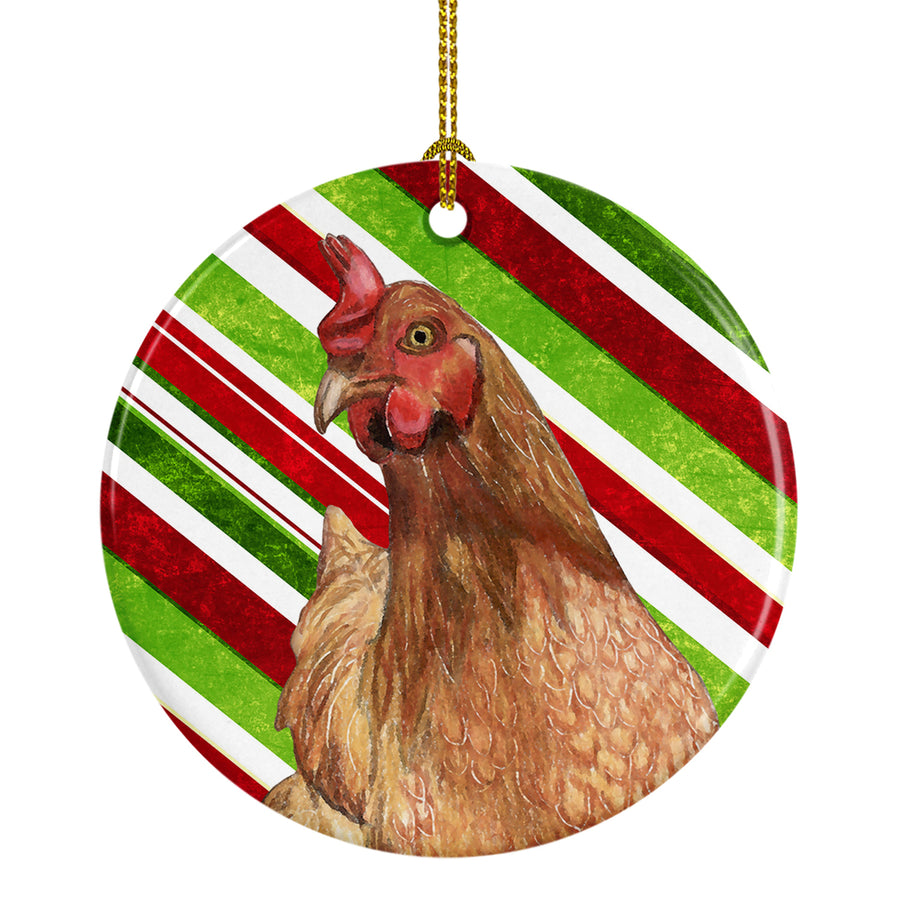 Chicken Candy Cane Holiday Christmas Ceramic Ornament Image 1