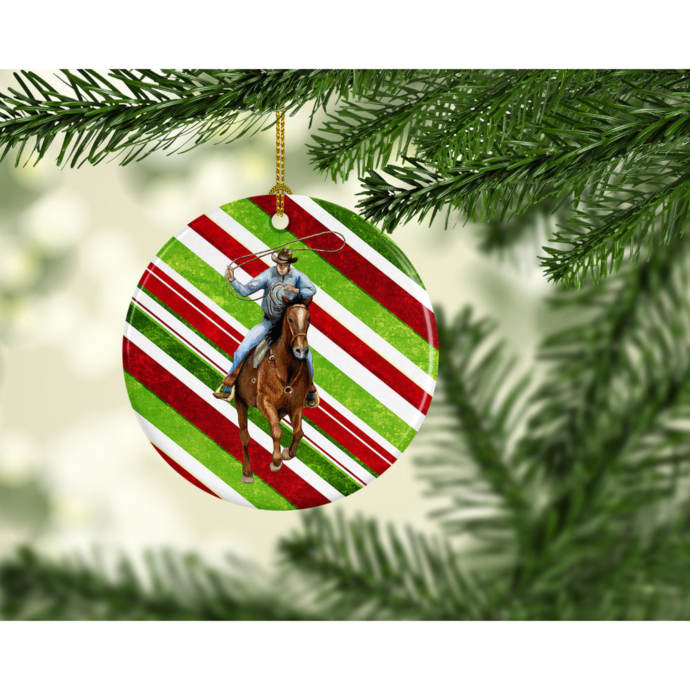 Horse Roper Candy Cane Holiday Christmas Ceramic Ornament Image 2