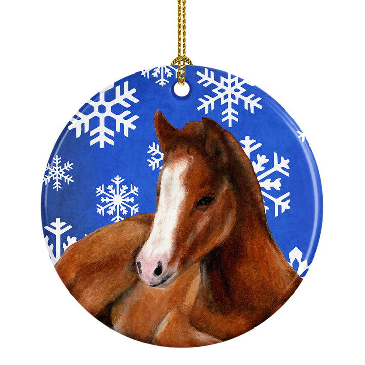 Horse Foal Winter Snowflakes Holiday Ceramic Ornament Image 1